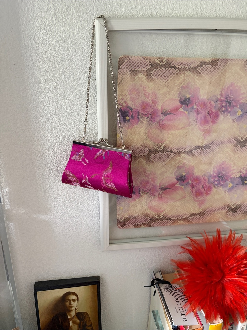 Source Unknown Fuchsia Satin Evening Clutch with Silver Chain